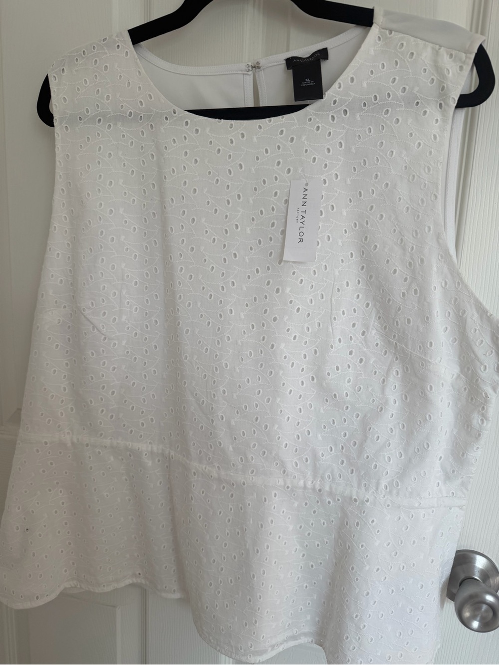 Ann Taylor White Eyelet Peplum Tank Top